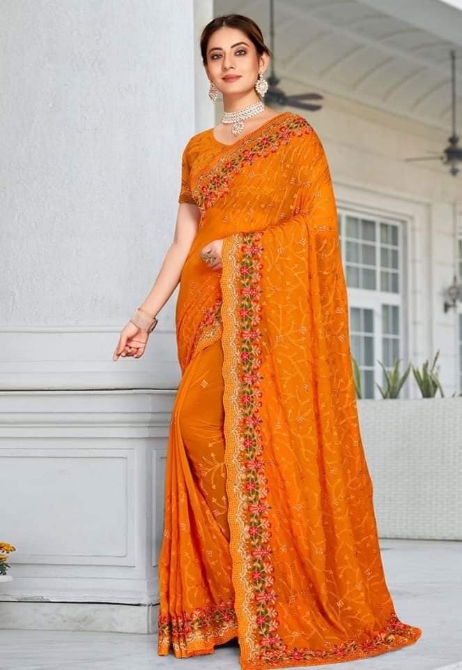 Indian Premium And Trendy Georgette Saree with Blouse - Image 3