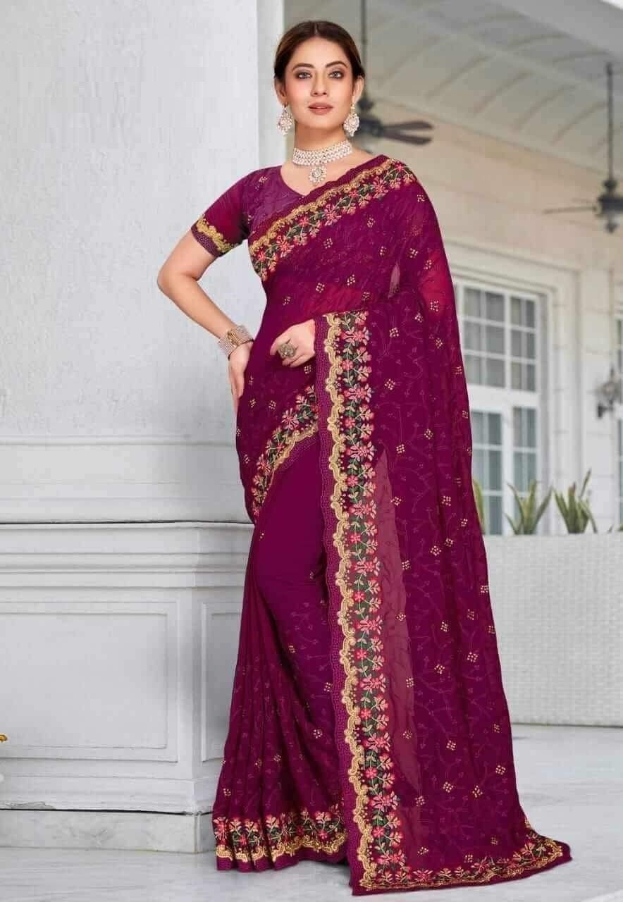 Indian Premium And Trendy Georgette Saree with Blouse - Image 2