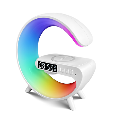 G63 Smart Table Lamp with Wireless Charger, RGB Light, App Control, Alarm Clock, Bluetooth Speaker, Sunrise Wake-Up Light & Dimmable Night Light