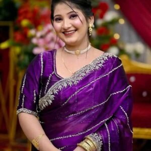 Elegant Georgette Embroidery Saree with Blouse Piece – জর্জেট এমব্রয়ডারি শাড়ি (ব্লাউজসহ)