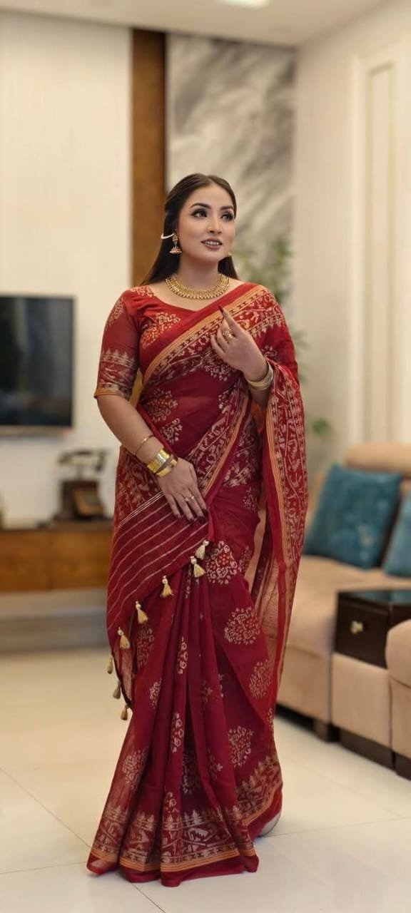 Half Silk Screen Print Saree for Women | হাফ সিল্ক স্ক্রিন প্রিন্ট শাড়ি - Image 5