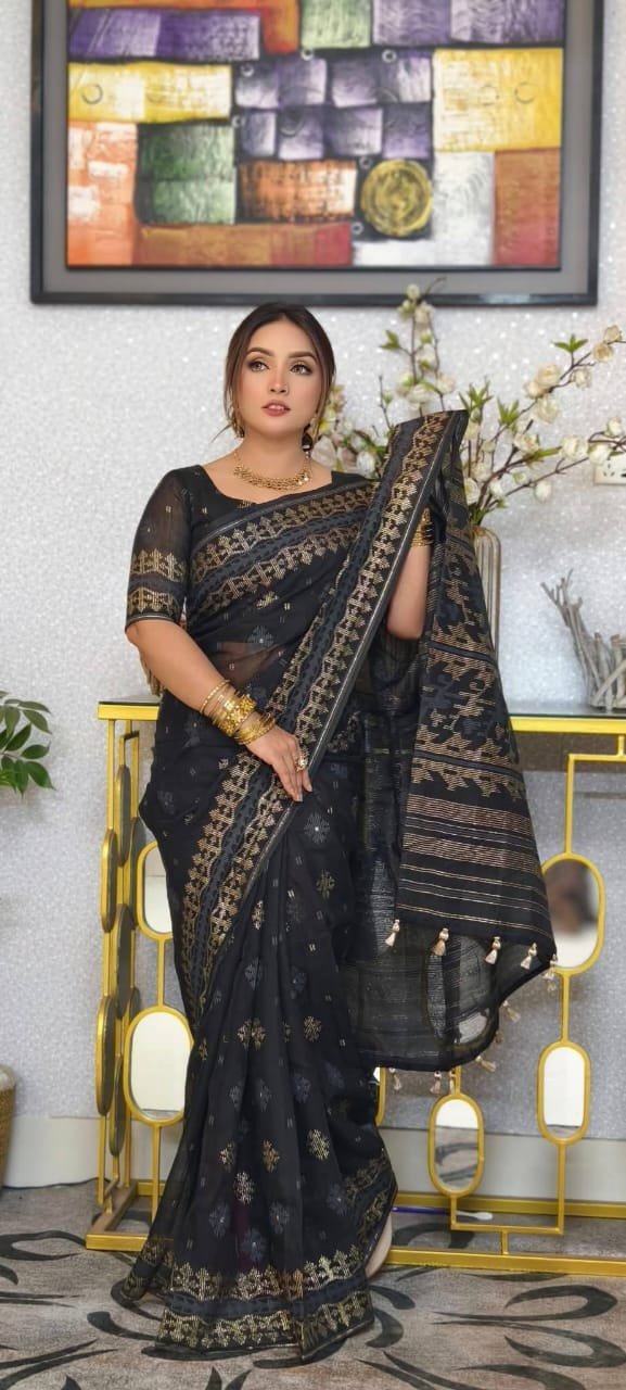 Half Silk Screen Print Saree for Women | হাফ সিল্ক স্ক্রিন প্রিন্ট শাড়ি - Image 4