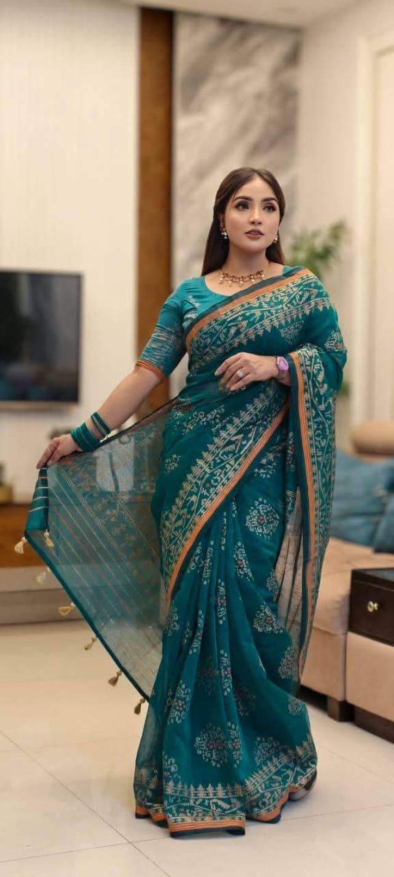 Half Silk Screen Print Saree for Women | হাফ সিল্ক স্ক্রিন প্রিন্ট শাড়ি - Image 3