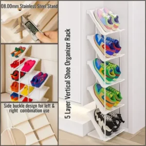 5 Layer Vertical Shoe Rack – স্পেস সেভিং শক্ত স্টেইনলেস স্টিল জুতা রাখার ক্যাবিনেট