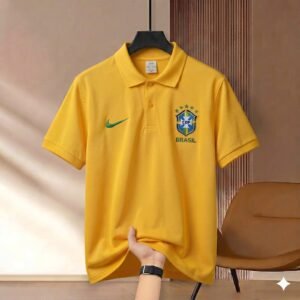 Rubber Print Brazil Polo Shirt | প্রিমিয়াম ফুটবল ফ্যান পোলো টি-শার্ট