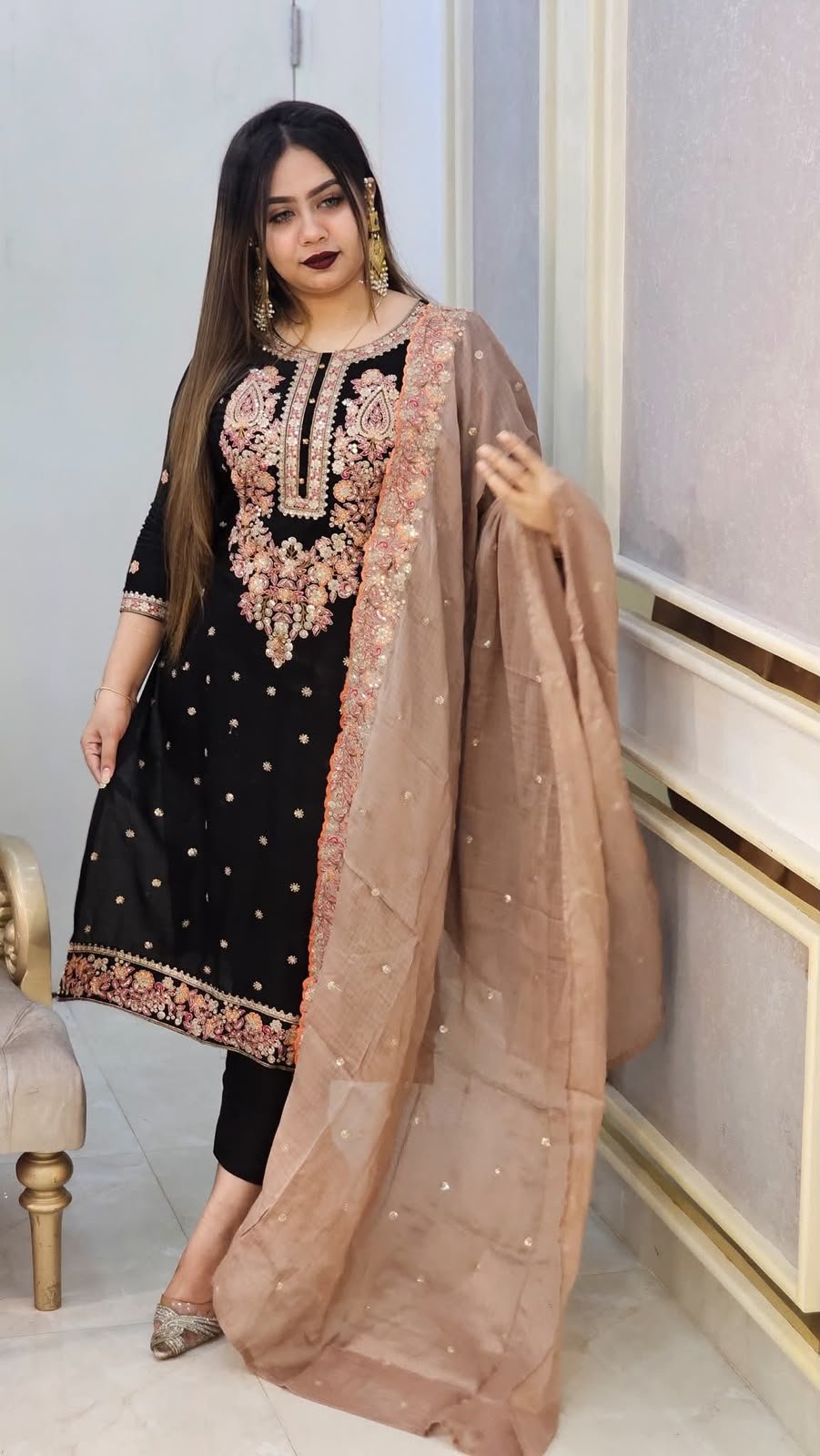 Indian Gorgeous Three Piece | সিকুয়েন্স এমব্রয়ডারি থ্রি পিস - Image 3