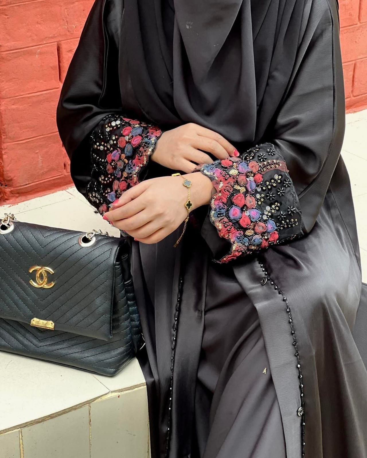 Dubai Cherry Abaya Burqa with Inner and Hijab