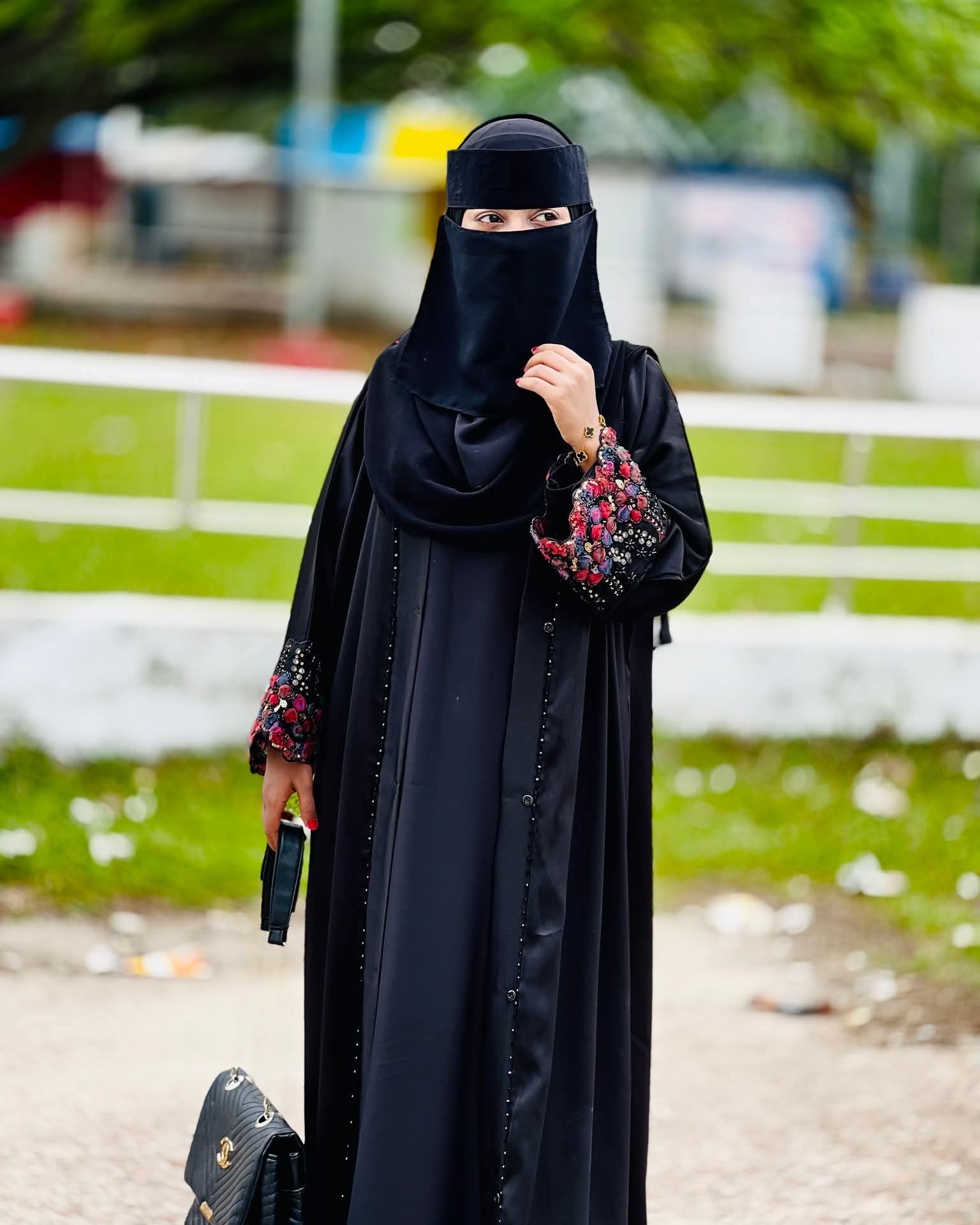 Dubai Cherry Abaya Burqa with Inner and Hijab - Image 3
