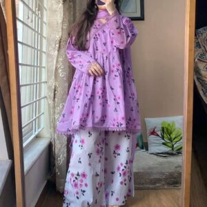 Lavender Floral Three Piece Design | স্টাইলিশ ফ্লোরাল থ্রি পিস Dress