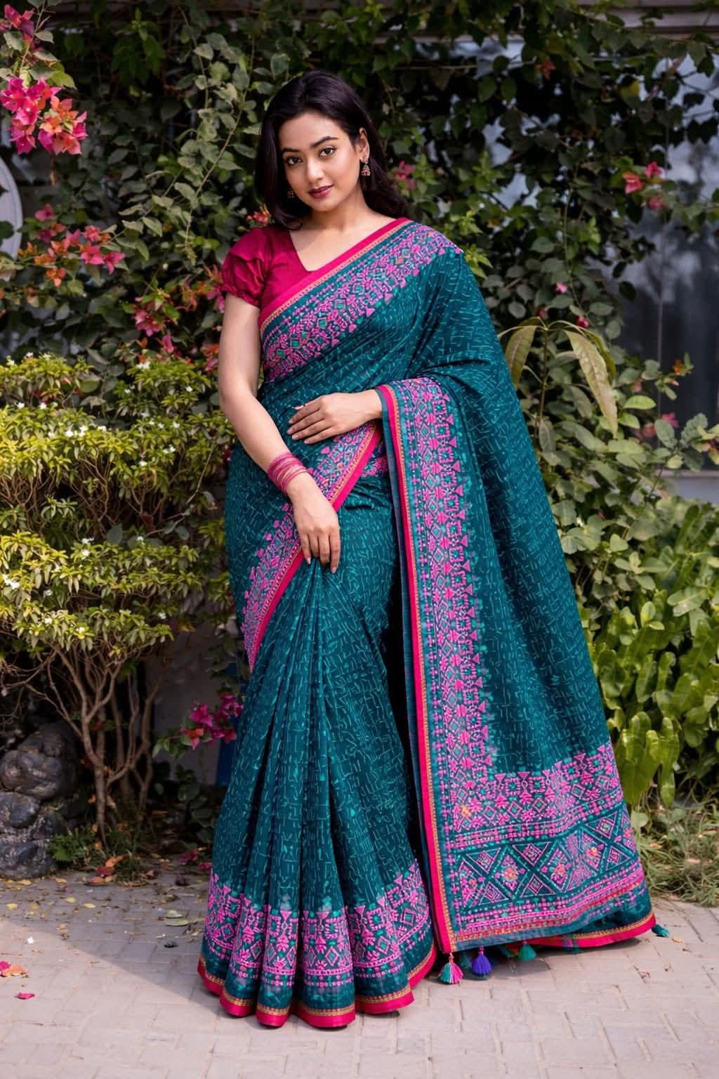 Semi Muslin Saree with Blouse Piece – সেমি মসলিন শাড়ি - Image 6