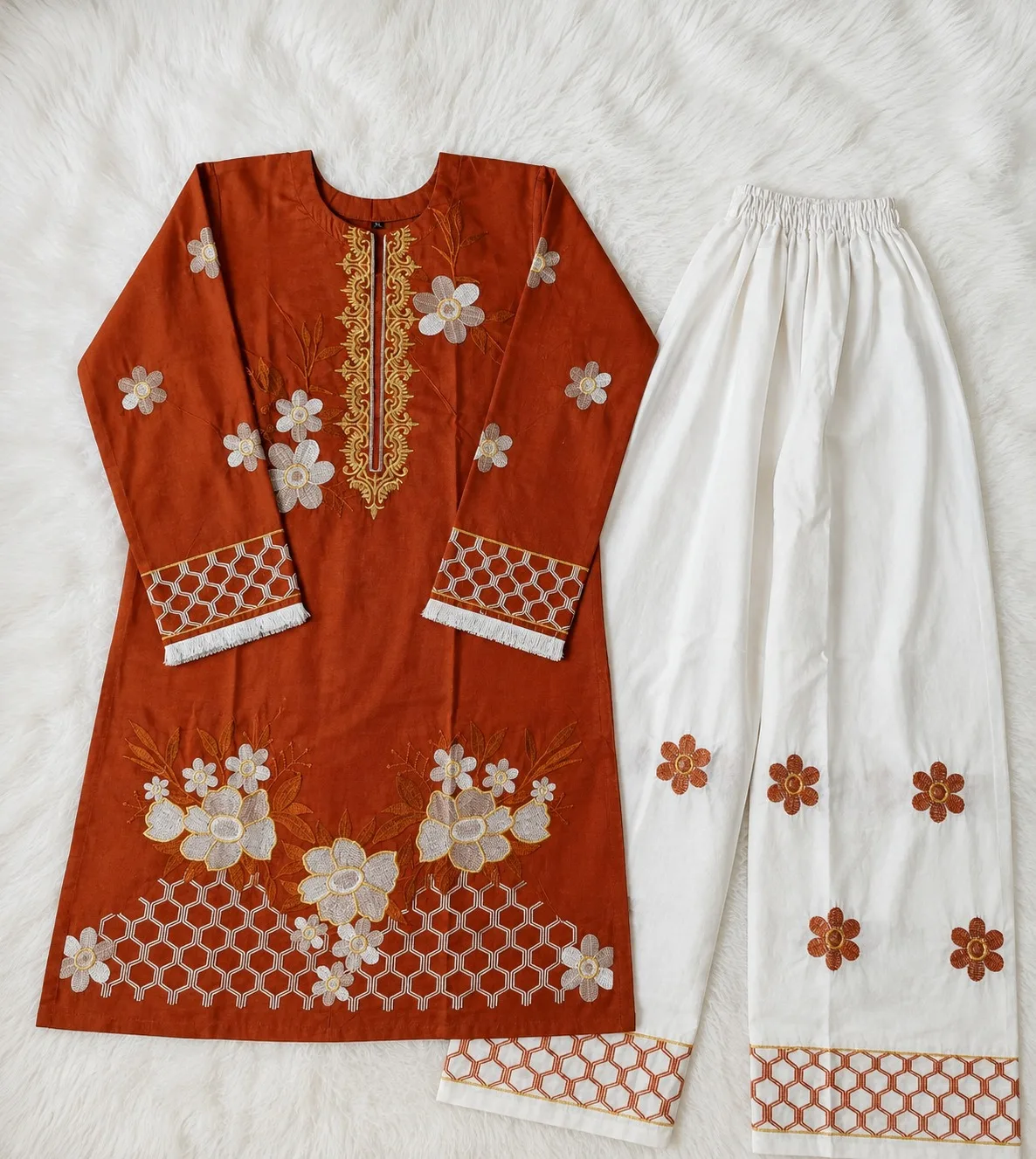 Pure Cotton Two Piece Set | এমব্রয়ডারি কুর্তি ও পালাজো সেট - Image 6