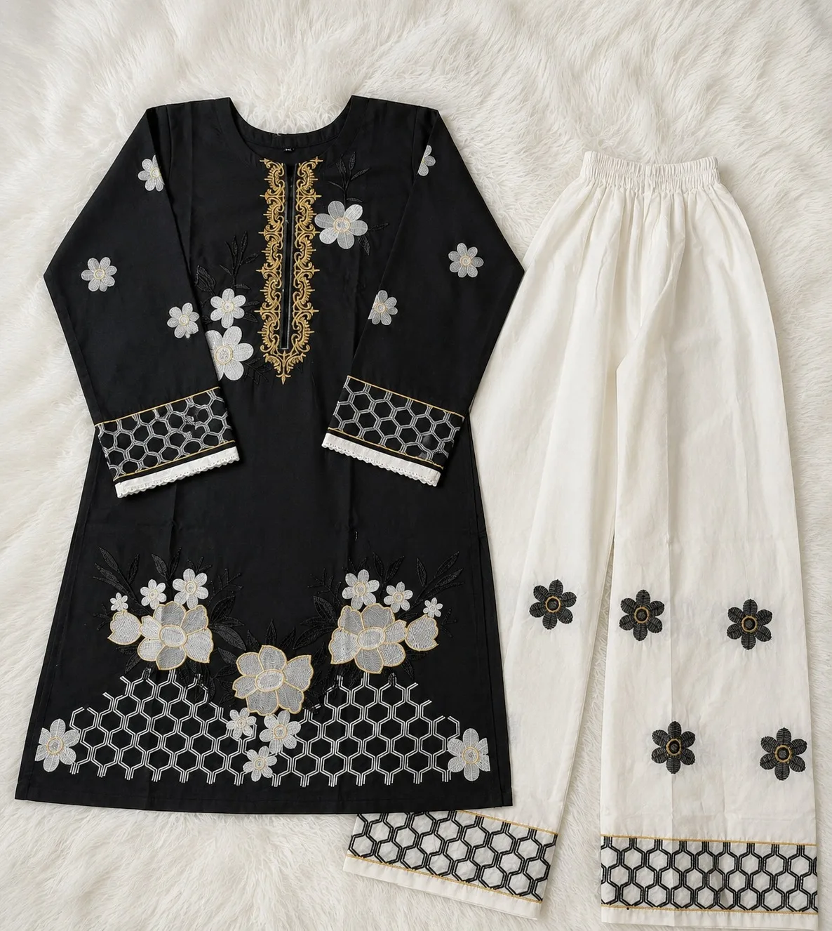 Pure Cotton Two Piece Set | এমব্রয়ডারি কুর্তি ও পালাজো সেট - Image 4