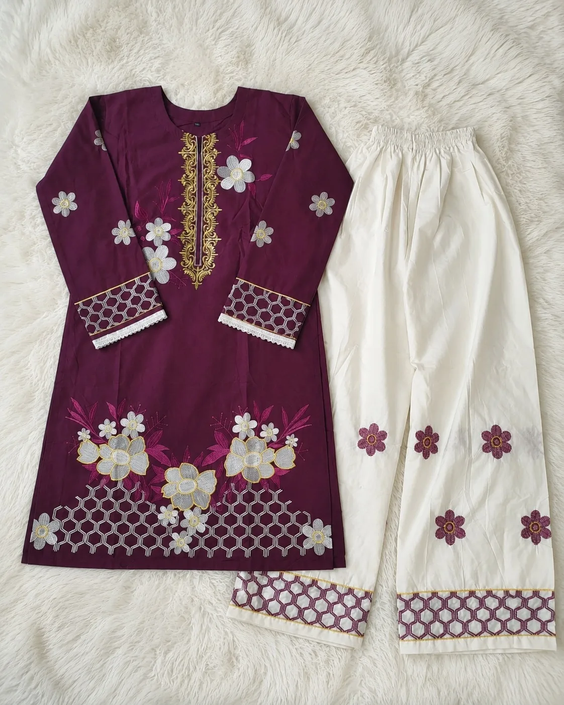 Pure Cotton Two Piece Set | এমব্রয়ডারি কুর্তি ও পালাজো সেট - Image 2