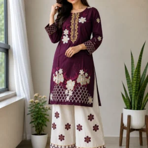 Pure Cotton Two Piece Set | এমব্রয়ডারি কুর্তি ও পালাজো সেট