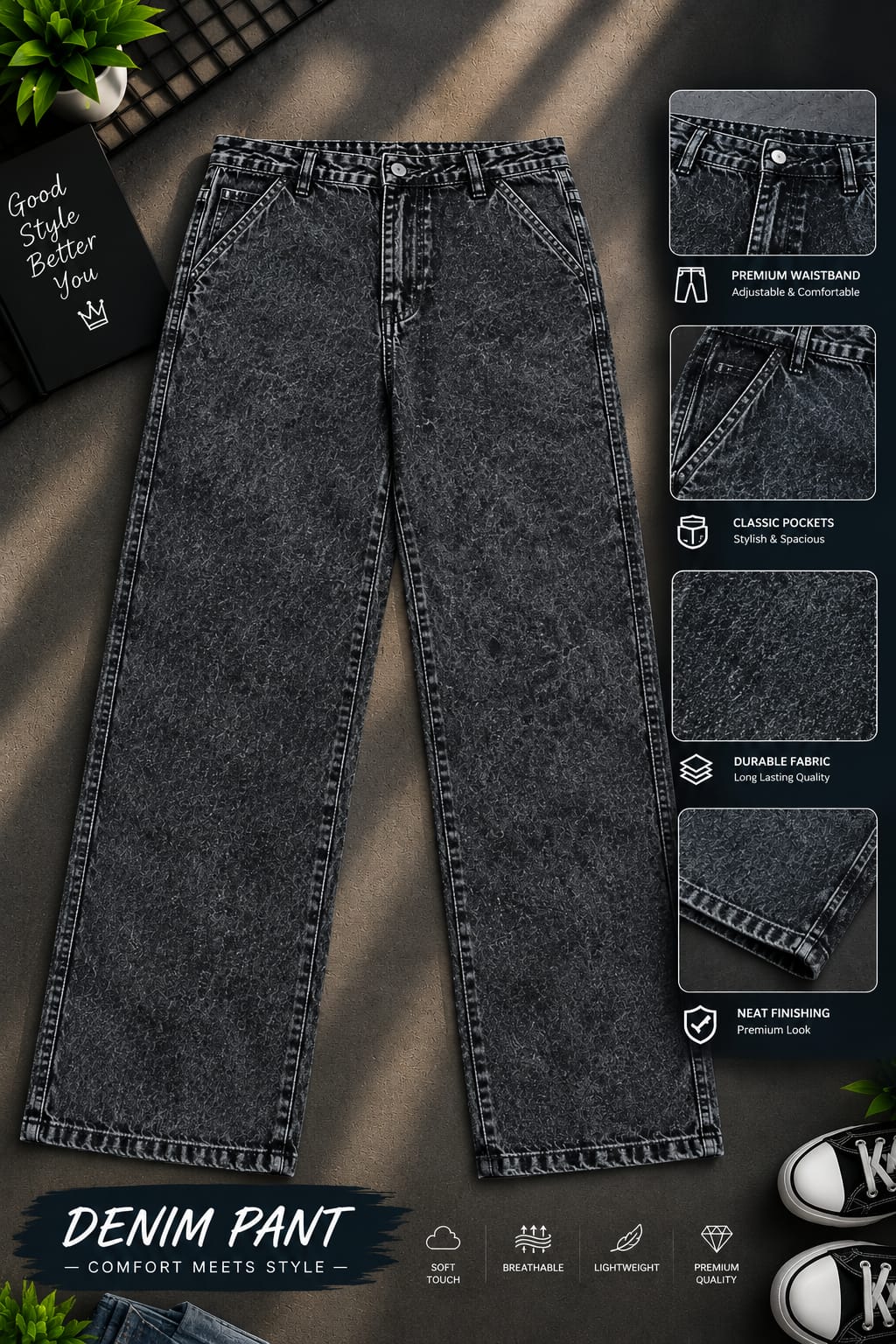Semi Cargo Denim Baggy Pants | সেমি ব্যাগি কার্গো ডেনিম প্যান্ট - Image 4