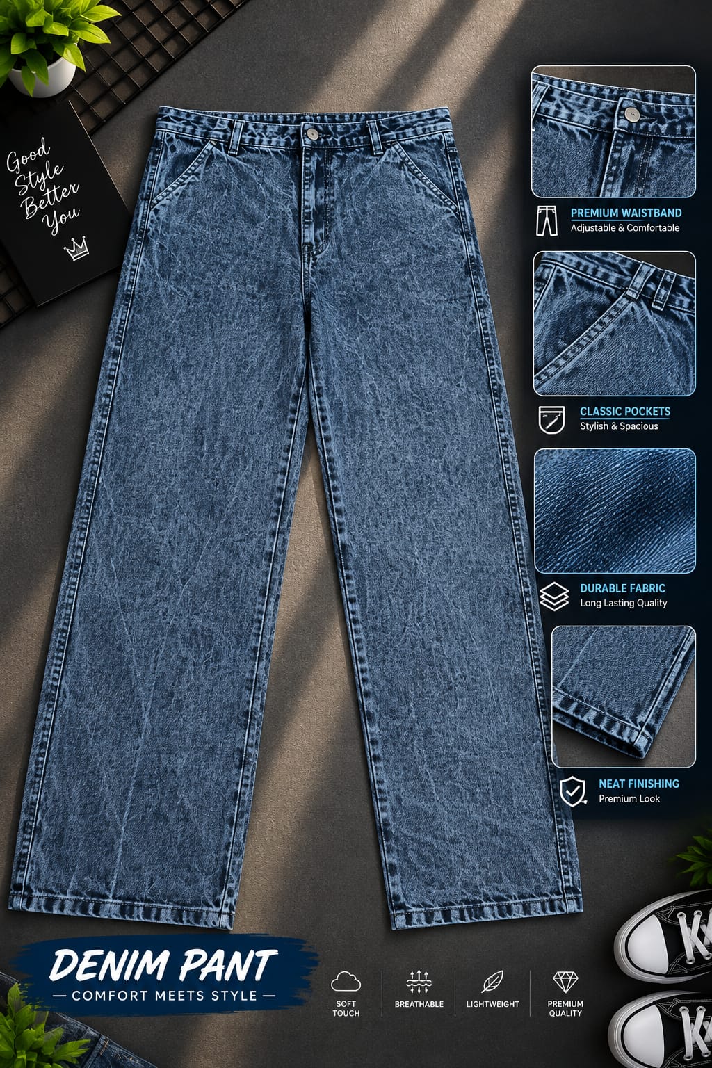 Semi Cargo Denim Baggy Pants | সেমি ব্যাগি কার্গো ডেনিম প্যান্ট - Image 5