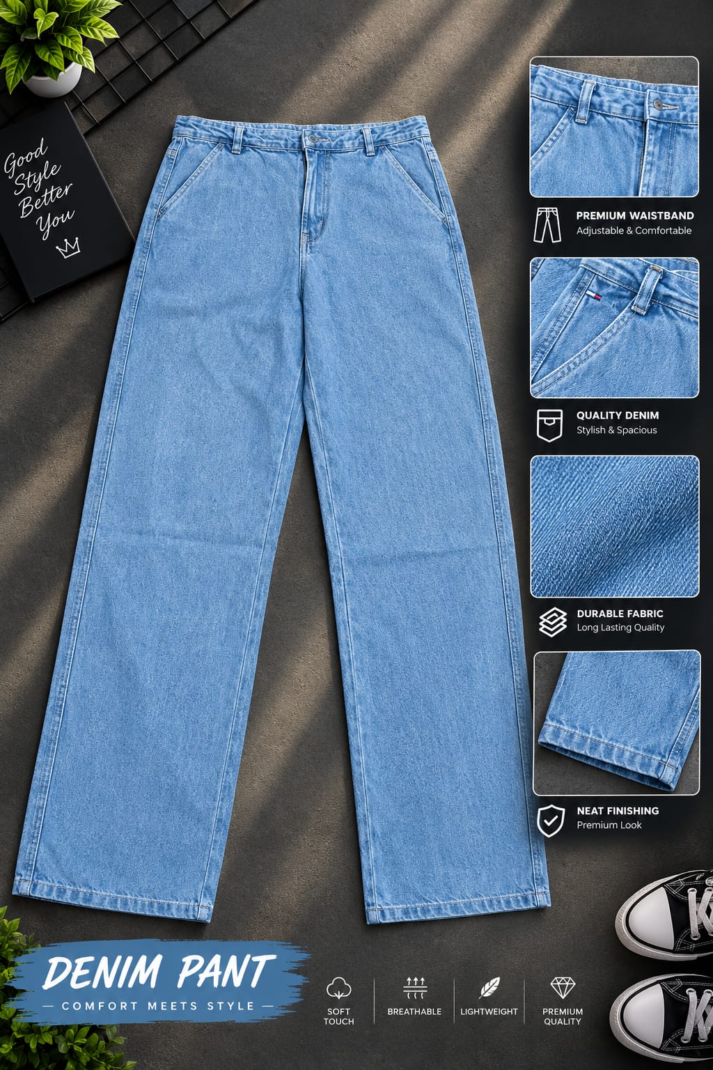 Semi Cargo Denim Baggy Pants | সেমি ব্যাগি কার্গো ডেনিম প্যান্ট