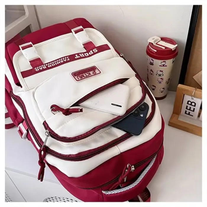 Lightweight College Student Backpack (Red) | লাল কলেজ ব্যাকপ্যাক - Image 2