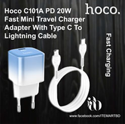 Hoco C101A PD 20W Fast Mini Travel Charger Adapter With Type C To Lightning Cable