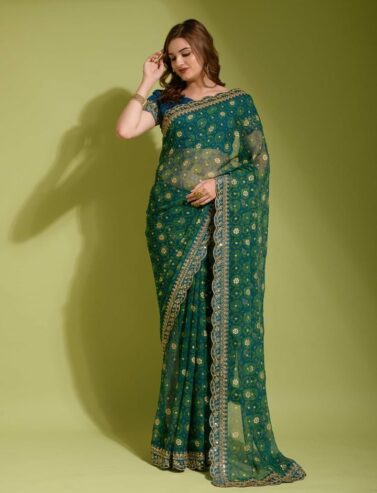 Embroidery Cut Work Design Saree