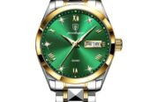 Poedagar Men Watch Green Dial Business Stainless Steel Quartz Watches Luxury Gold Waterproof Luminous Wristwatch Auto Week Date