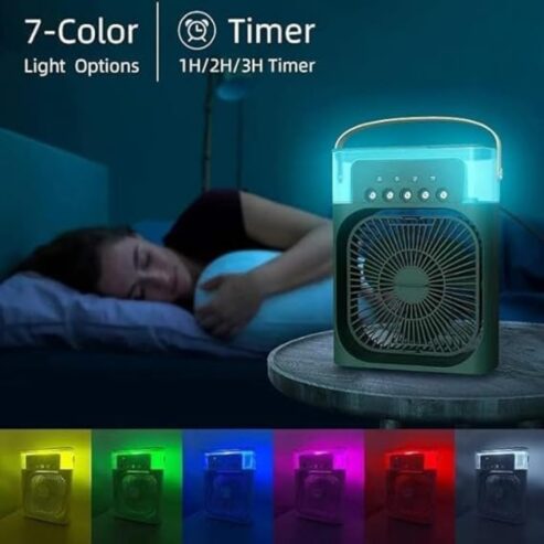 Mini Air Cooler Fan 3 in 1 Portable Fan Humidifier with 7 Colors LED Light Air Cooler 600ml Water Tank Air Cooling Fan