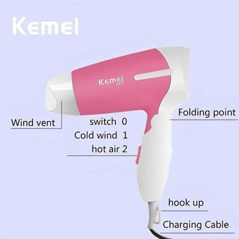 Kemei KM-6830 Hot And Normal Air Foldable Hair Dryer.