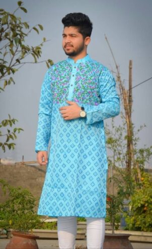 Fashionable Block Printed Dhupian Silk Panjabi