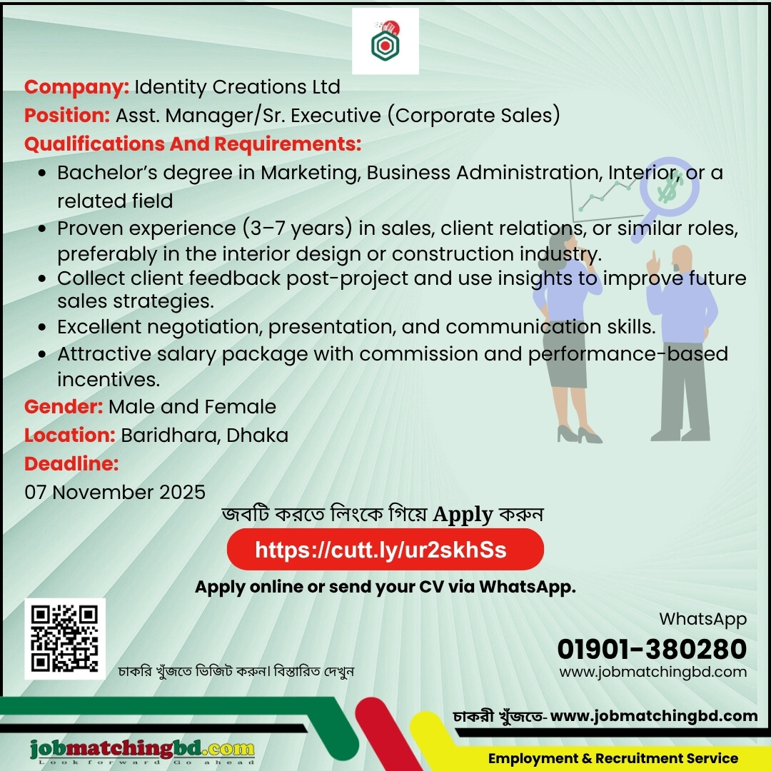 Identity Creations Ltd Hiring Asst. Manager/ Sr. Executive (Corporate Sales)